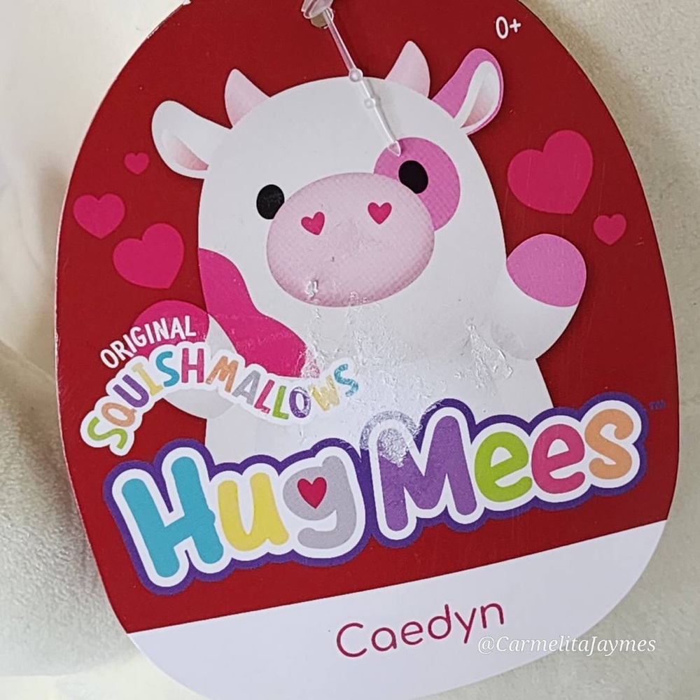 ❤️ CAEDYN 🐄 Pink Valentine Cow Heart Nostrils Hugmees Squishmallow Kellytoy NWT - Picture 7 of 9